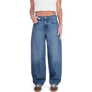Women’s Baggy Barrel Jeans Wide Leg Cotton Mid Rise Zipper Button